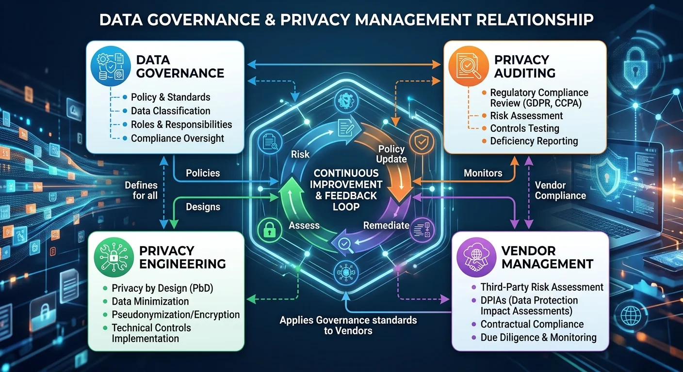 Venn diagram of data governance related disciplines including privacy audit